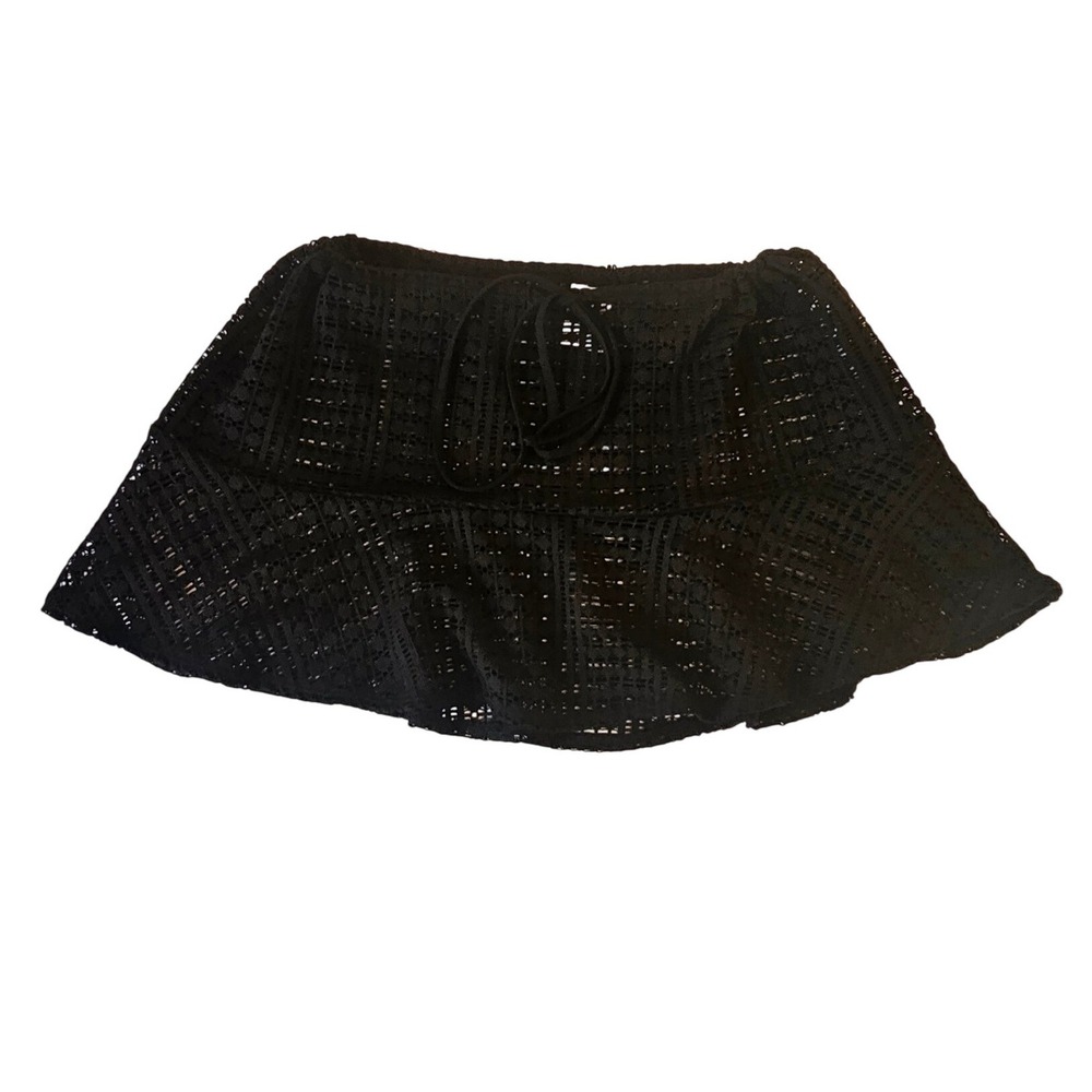 Wild Fable Black Crochet Mini Skirt Open‎ Knit Ruffle Hem Cover Up Womens Medium